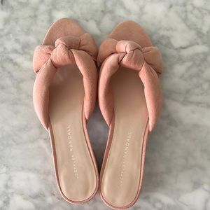 Loeffler Randall Elsie Knotted Slide Sandal Blush Pink Suede Block Heel Mule 6.5